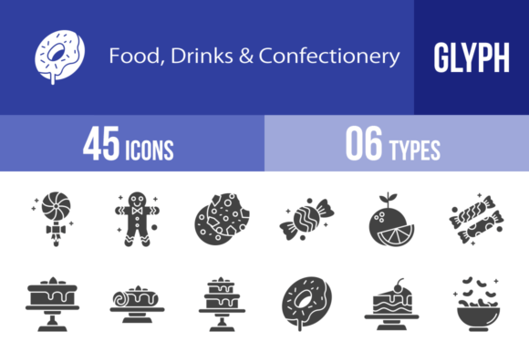 45 Food, Drinks Confectionery Icons
