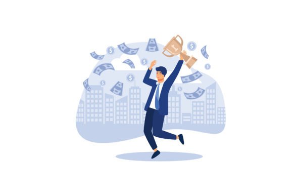 Happy Business Man Jumping Under Money