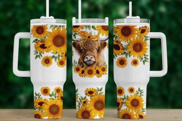 Highland Cow Png 40oz Quencher Sunflower