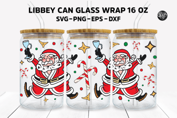 Santa Claus Christmas Libbey Can Glass