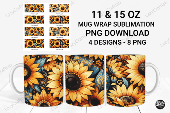 Sunflowers Mug Wrap Sublimation PNG